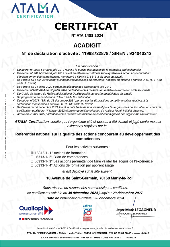 Certificat Qualiopi Acadigit
